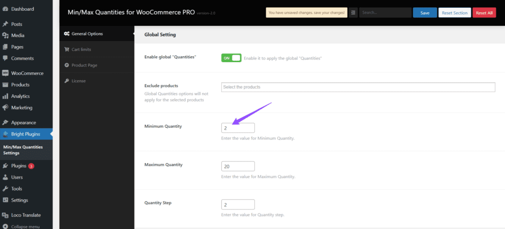 Minimum-Quantity - Bright Plugins