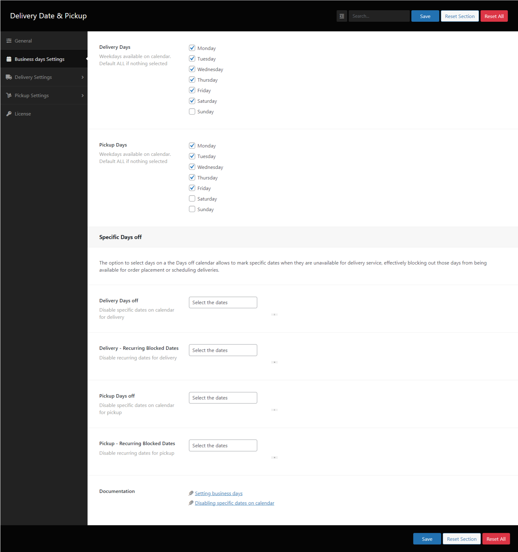 Bussiness days Settings - Bright Plugins