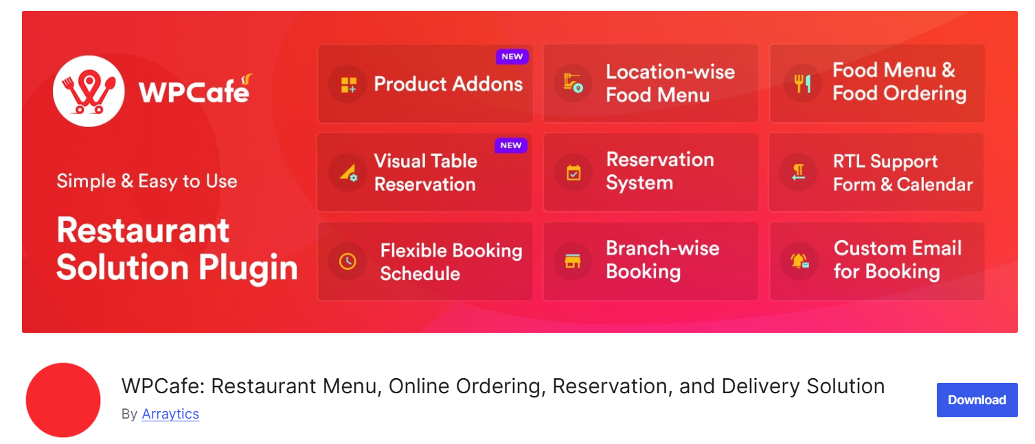 WpCafe-ピックアップデリバリーとテーブル予約