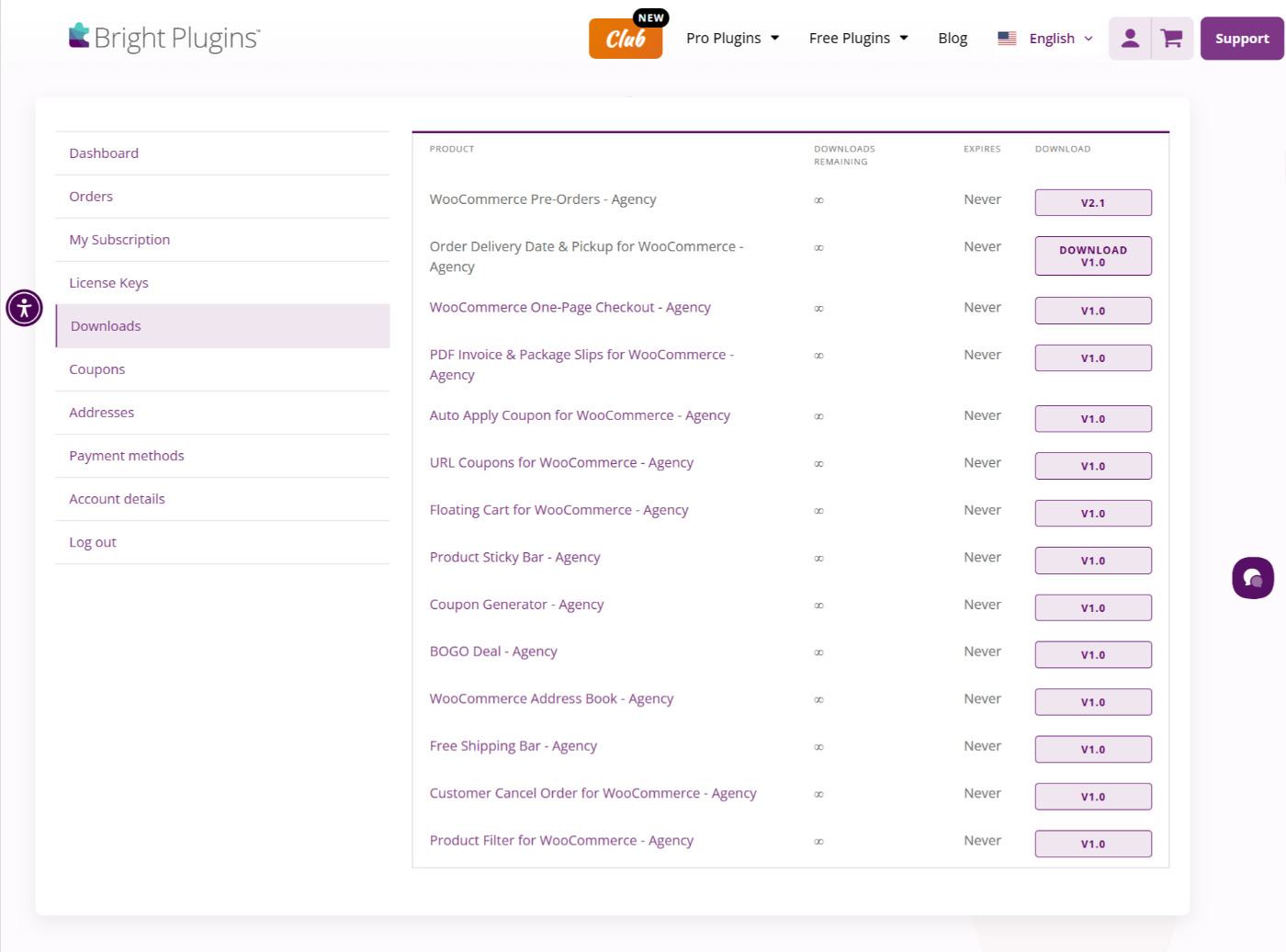 Downloads-club Membership - Bright Plugins