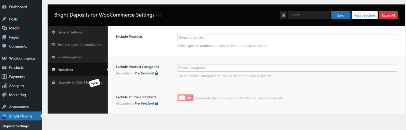 Excludes-Deposits - Bright Plugins