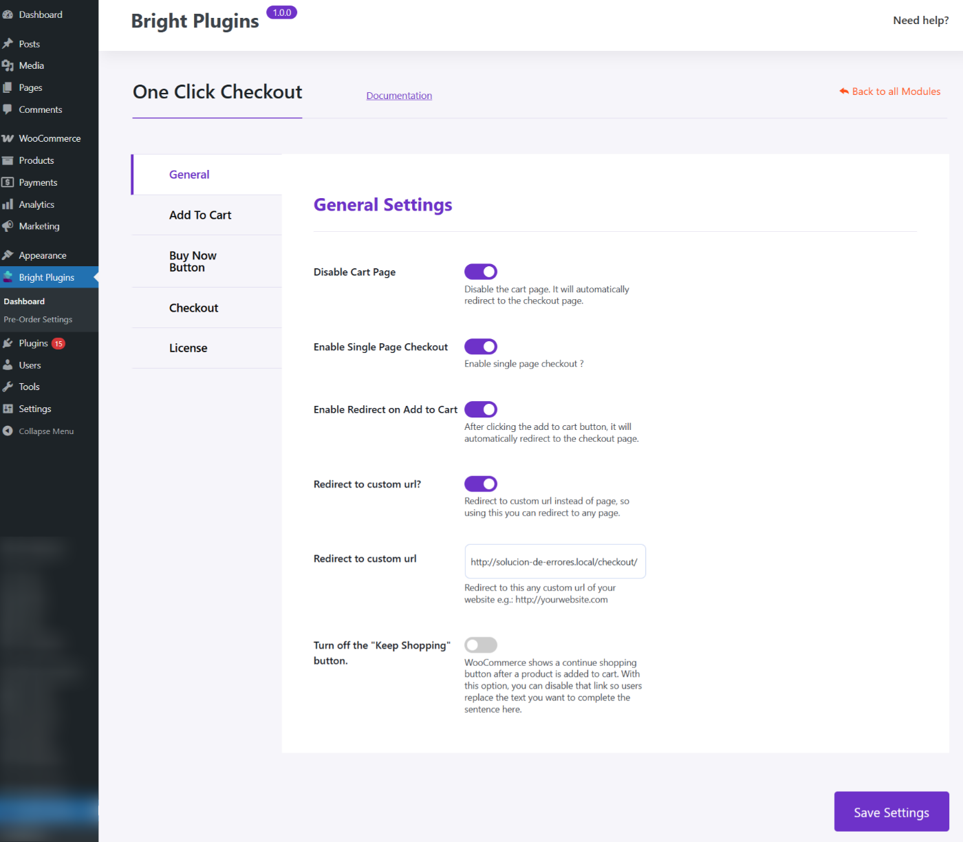 One-click-checkout-settings - Bright Plugins