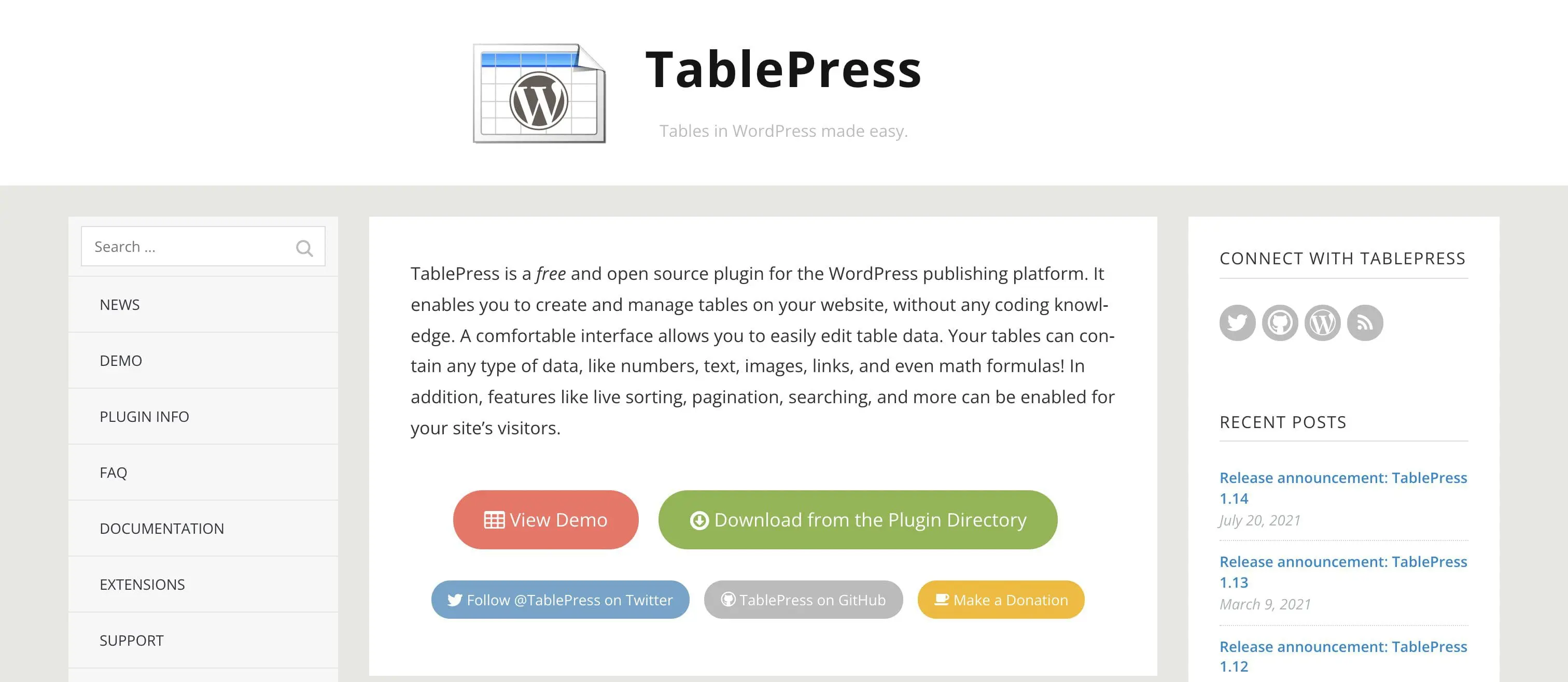 TablePress - Bright Plugins Imprensa de mesa