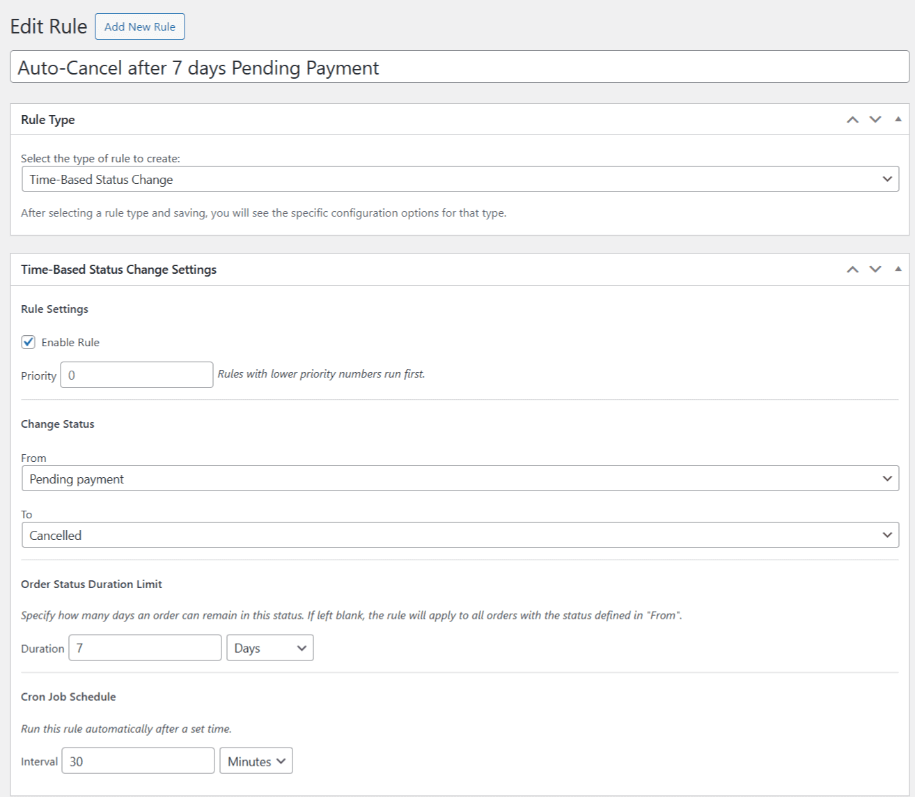 Editor de Regras de Automação de Status de Pedido Personalizado