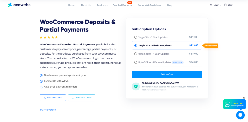 Deposit Payments for WooCommerce Acowebs - Bright Plugins
