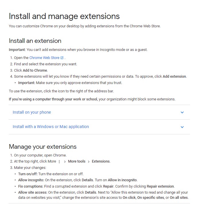 Install and manage extensions