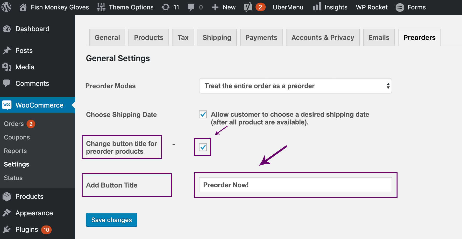 CHANGE BUTTON TITLE ON PRE-ORDERS PLUGINS